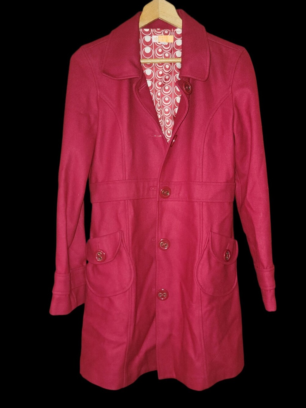 Tulle Red Soft Wool Coat Large 50s